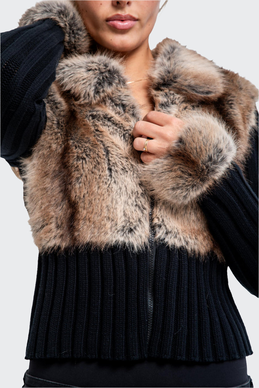 Ivory Fur Cardigan - Black