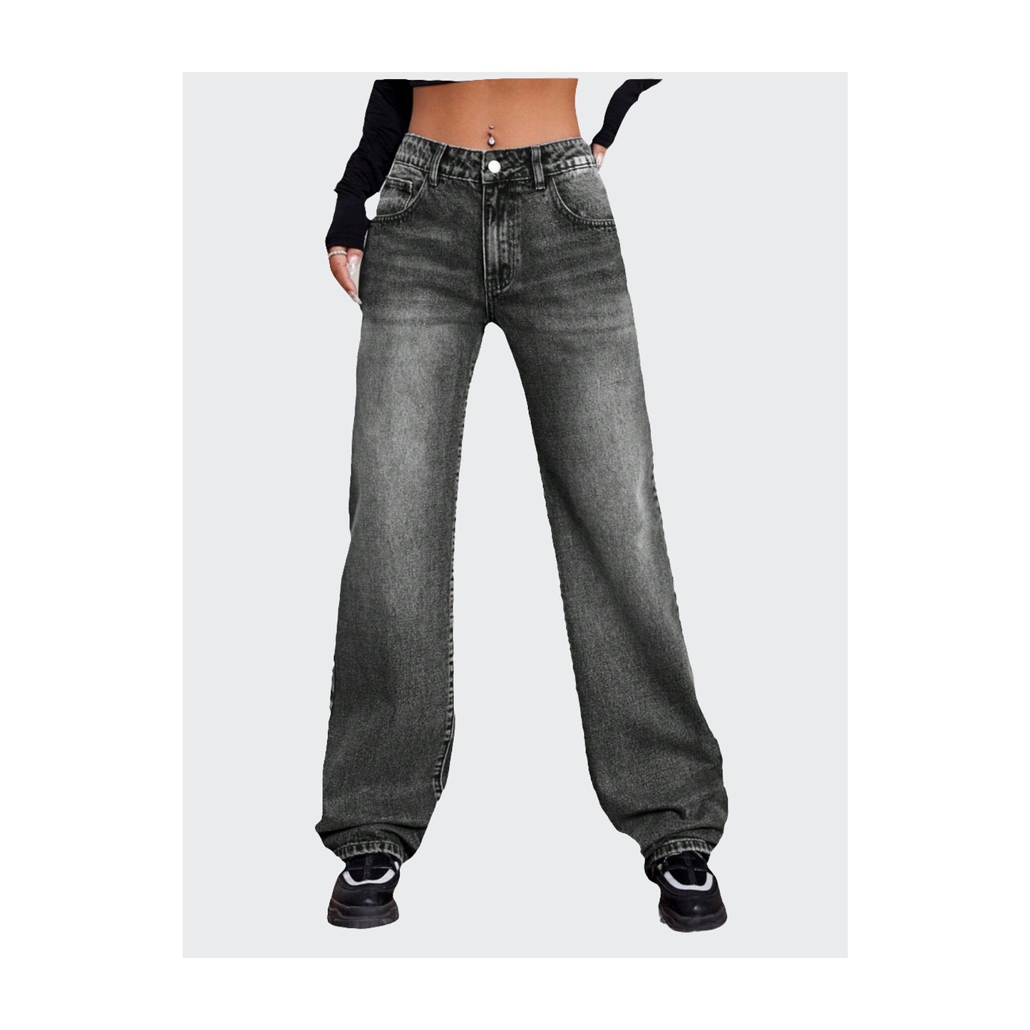 Hochsitzende weite graue Damenjeans