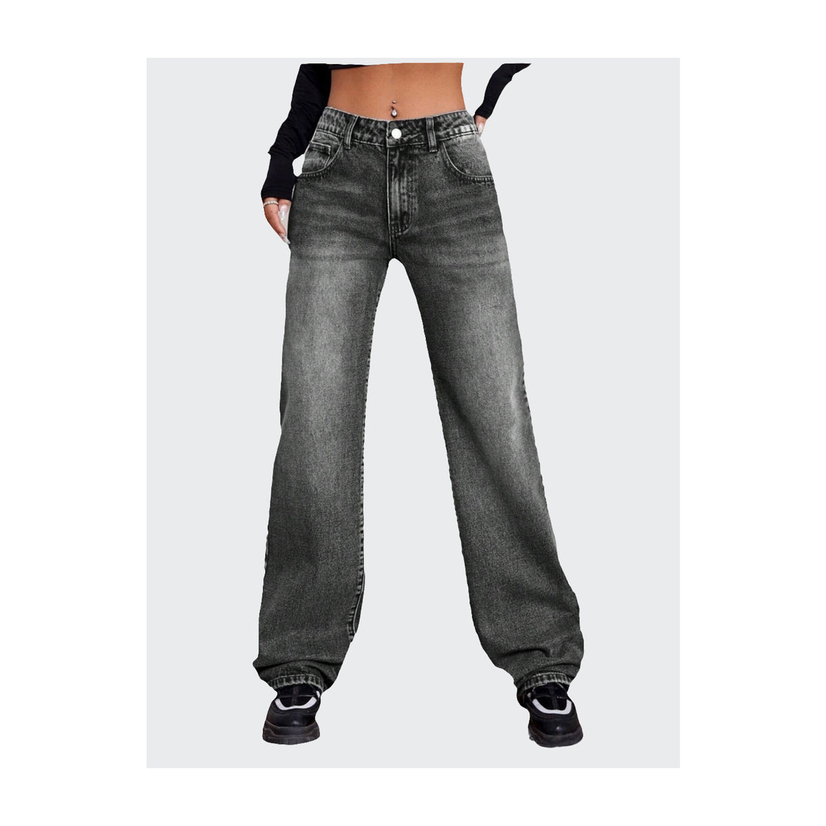 Hochsitzende weite graue Damenjeans
