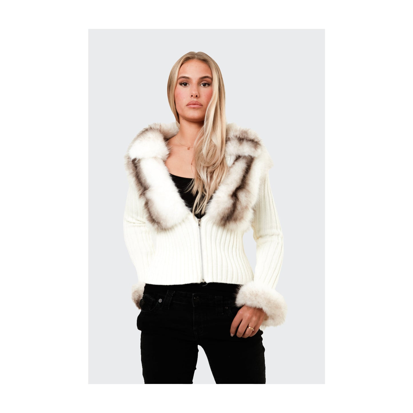 Ivory Fur Cardigan - White