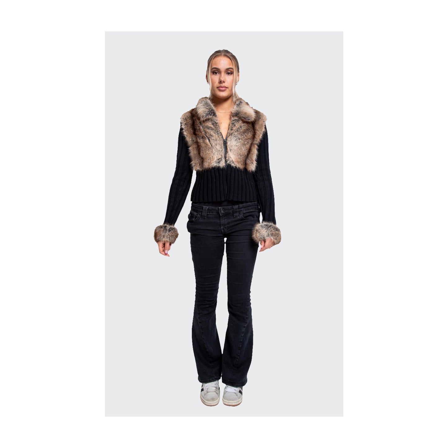 Ivory Fur Cardigan - Black