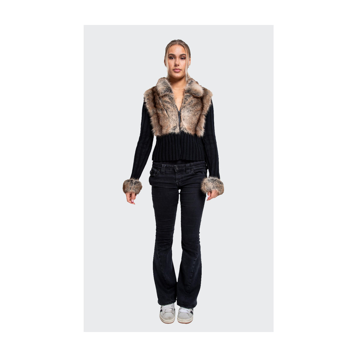 Ivory Fur Cardigan - Black