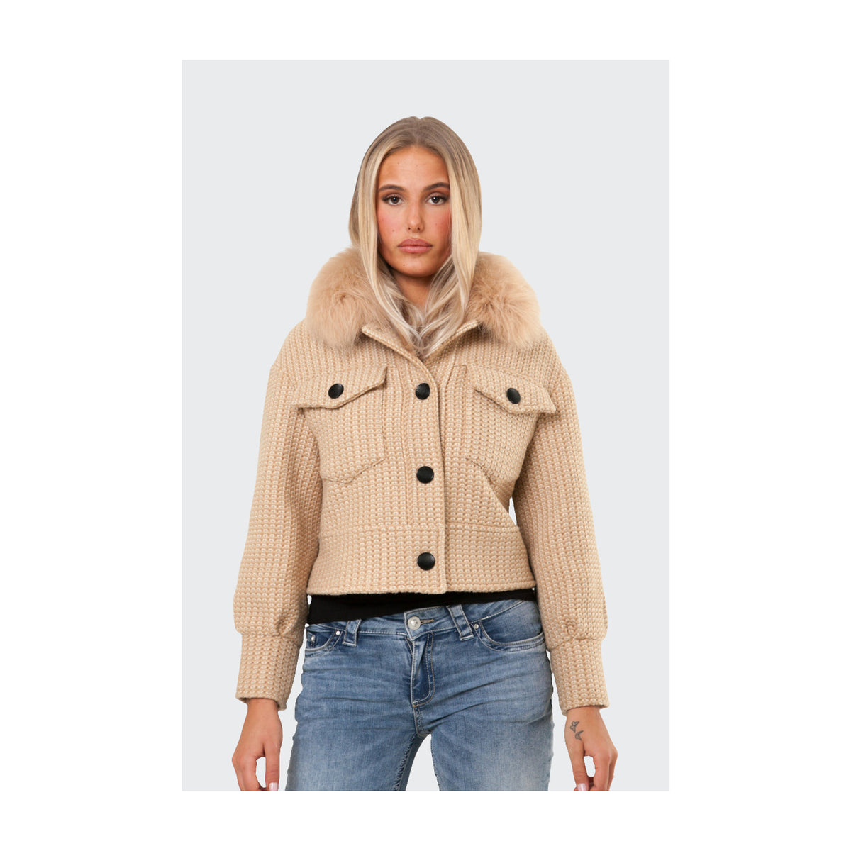 Button Up Wool Jacket - Beige