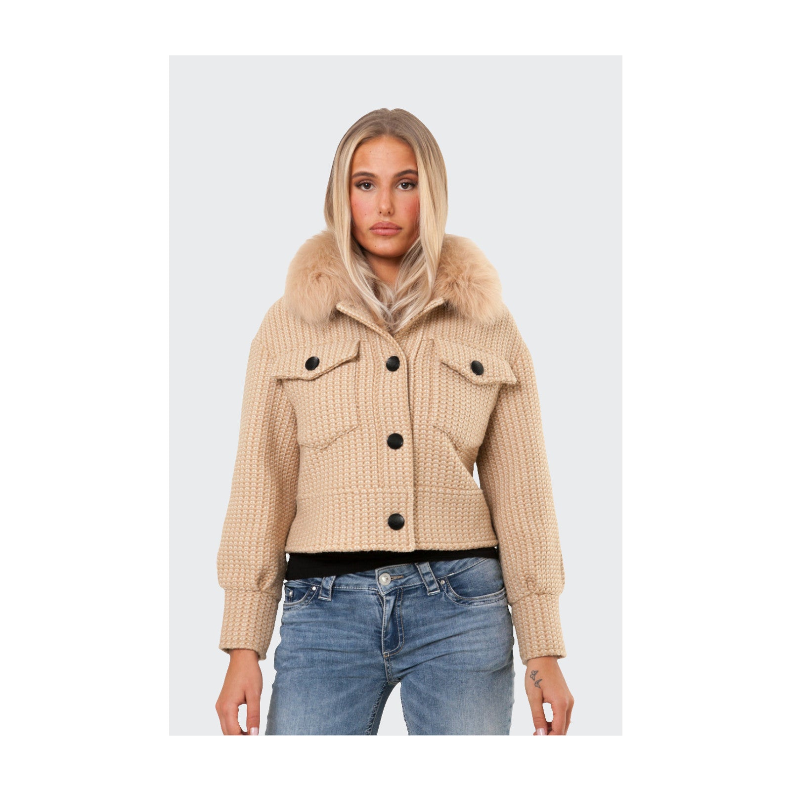 Button Up Wool Jacket - Beige